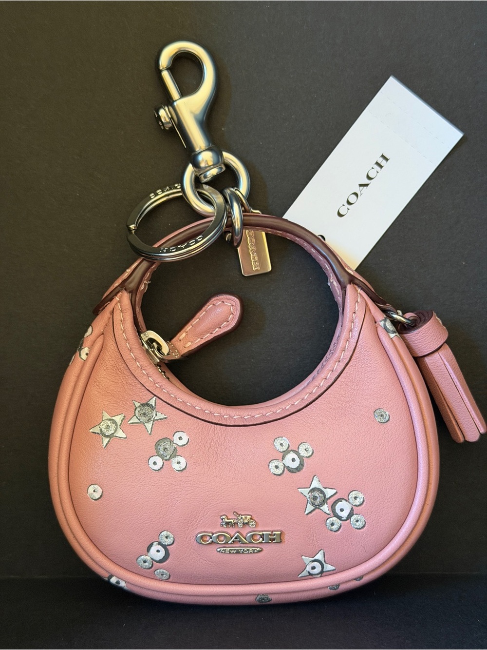 Coach Bag Charm/ Coin Purse Dusty Pink w/ star and circle prints